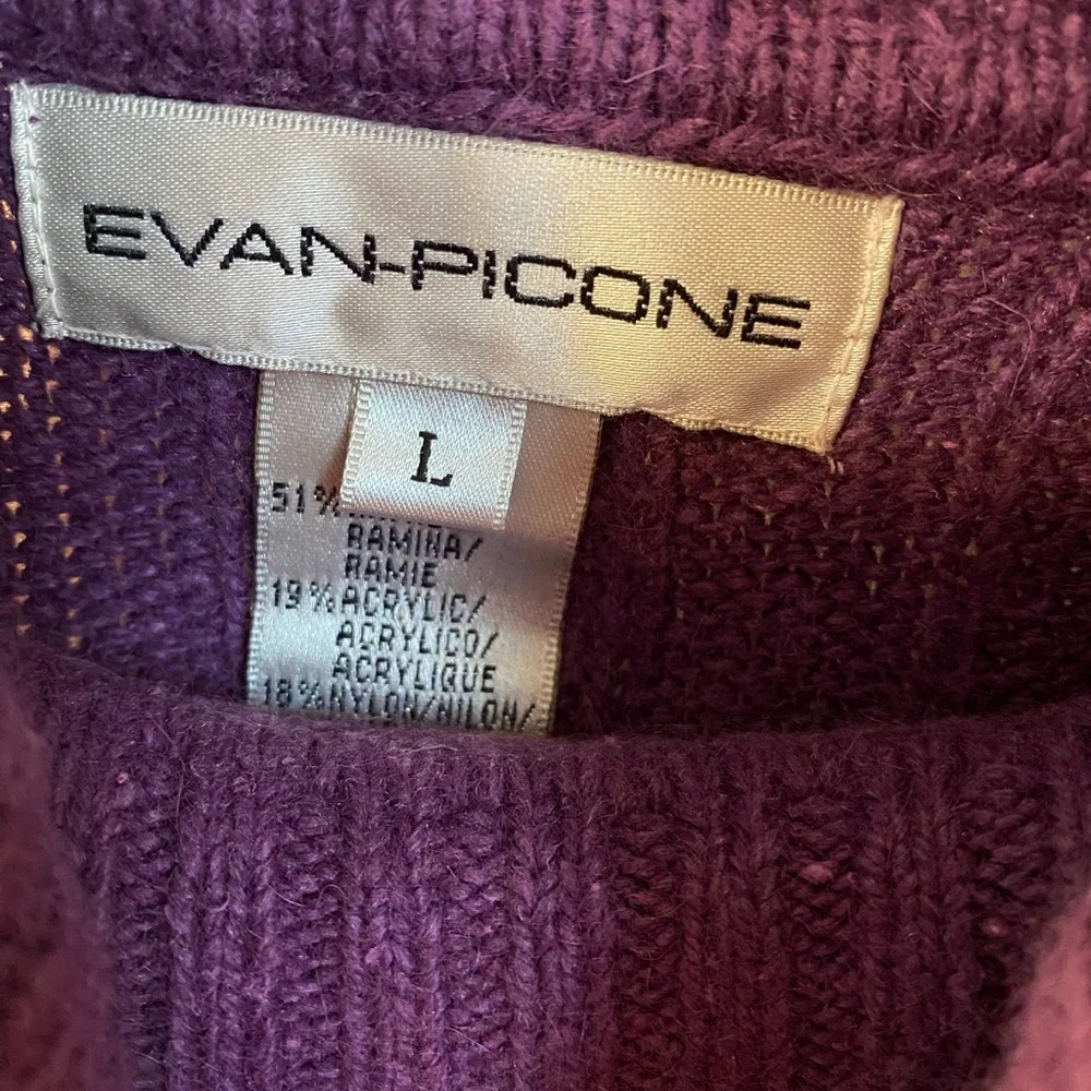 Evan Picone turtleneck sweater with cable knit, purple, size large. - Picture 3 of 4